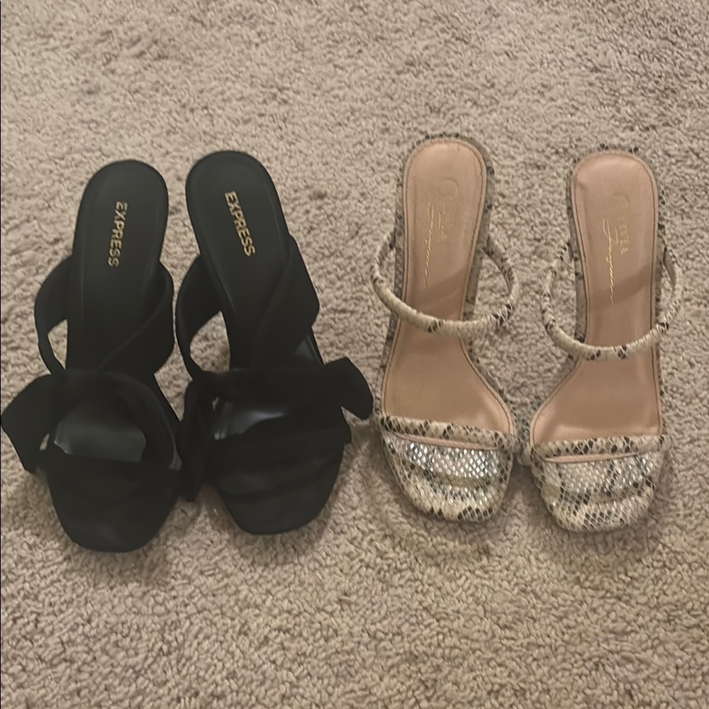 Express Black and Snakeskin Heeled Sandals - size 6
